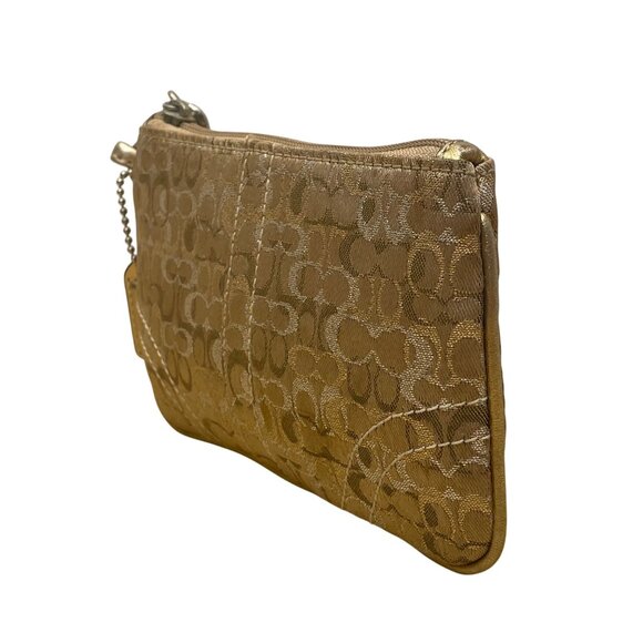 Coach Women’s Gold Jacquard Signature Wristlet Clutch Bag With Detachable Strap - Picture 3 of 7